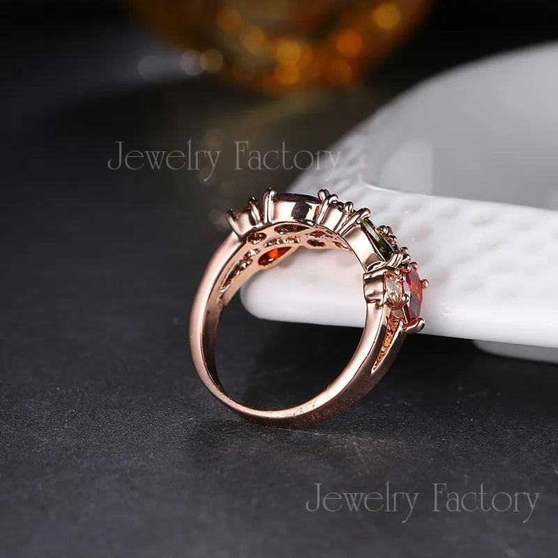 Emmaya New Trendy Monalisa Rose Gold Color Colorful AAA Zircon Wedding Rings Jewelry For Women Gift Party