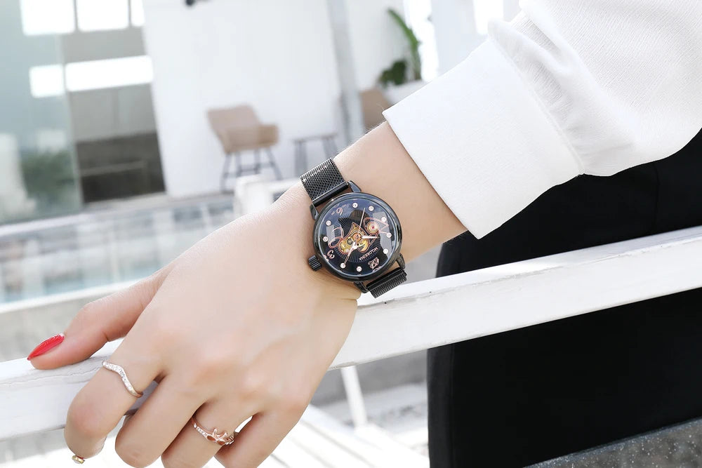 New Fashion Luxury Brand Skeleton Women Mechanical Watches Female Clock Automatic Self-Wind Wristwatches for Ladies Montre Femme