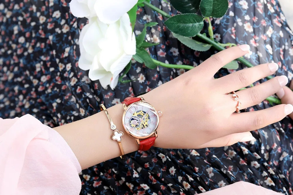 New Fashion Luxury Brand Skeleton Women Mechanical Watches Female Clock Automatic Self-Wind Wristwatches for Ladies Montre Femme