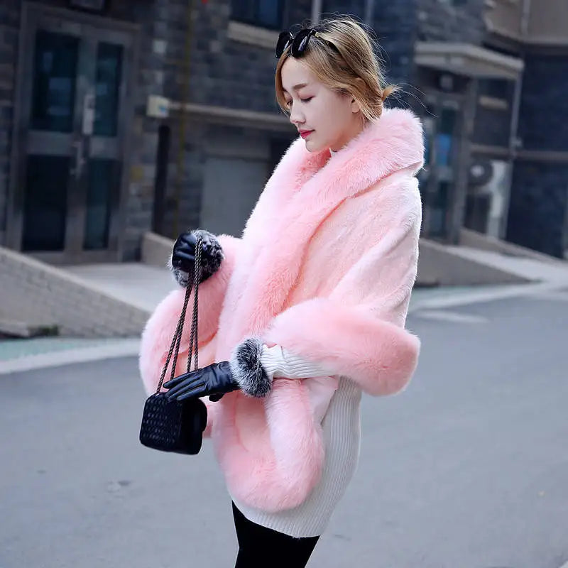 Winter Ladies' Genuine Knitted Mink Fur Shawls Fox Fur Collar Women Fur Pashmina Wraps Bridal Cape Coat Jacket