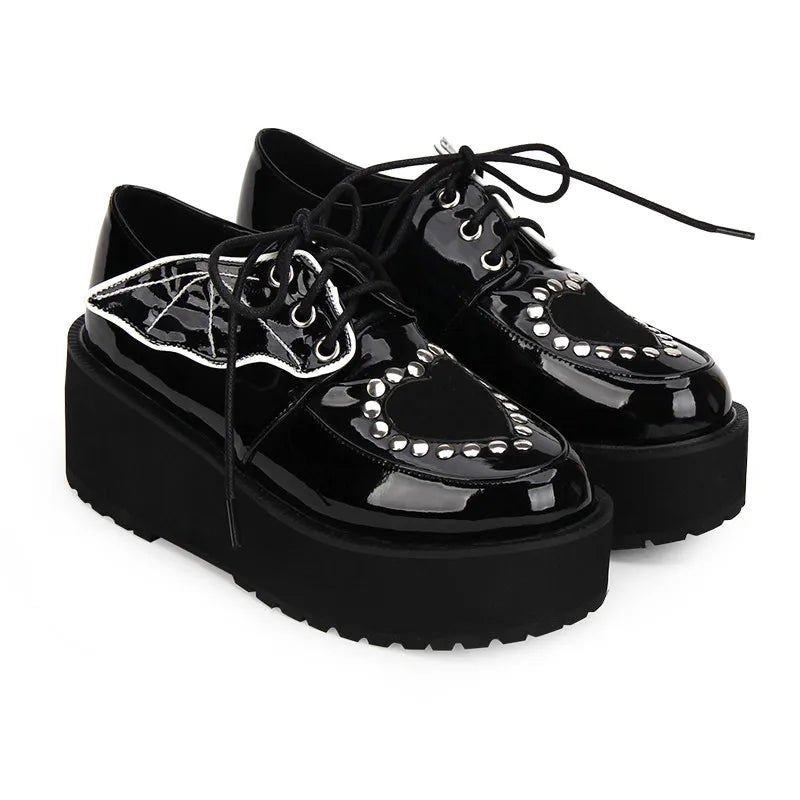 Sweet Retro Lolita Thick Bottom Shoes Sponge Cake Stud Goth Wings College Girls Jk Uniform Lolita Shoes Punk Jk Fashion Love Sho