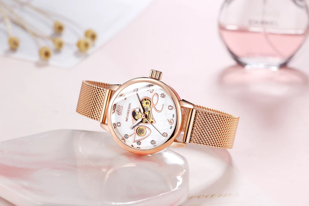 New Fashion Luxury Brand Skeleton Women Mechanical Watches Female Clock Automatic Self-Wind Wristwatches for Ladies Montre Femme