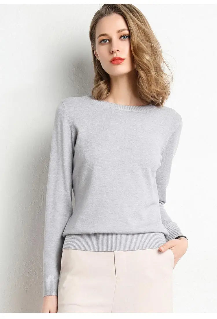 Women Merino Wool Sweater O-Neck Pullover Spring Autumn Long Sleeve Knitwear Slim Solid Color Fashion Bottoming Clothing Tops