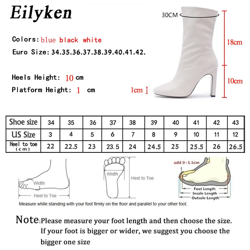 Eilyken Size 35-42 Women Square Head Ankle Boots Fashion High Heels Autumn Winter Shoes Zipper Office Lady Blue Botas De Mujer