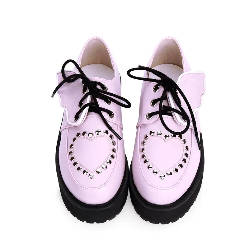 Sweet Retro Lolita Thick Bottom Shoes Sponge Cake Stud Goth Wings College Girls Jk Uniform Lolita Shoes Punk Jk Fashion Love Sho