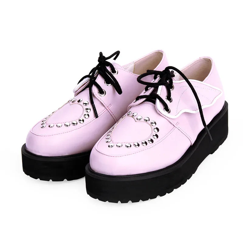 Sweet Retro Lolita Thick Bottom Shoes Sponge Cake Stud Goth Wings College Girls Jk Uniform Lolita Shoes Punk Jk Fashion Love Sho