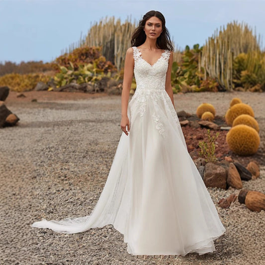 Lace wedding dress with train