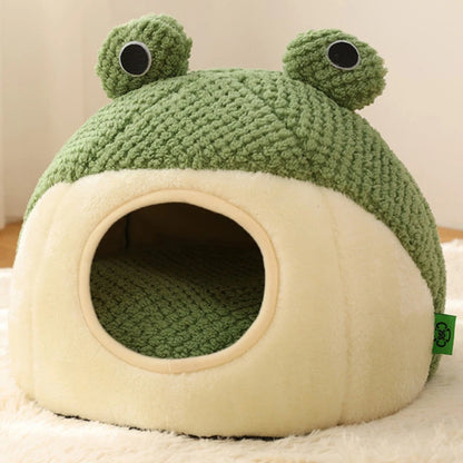 Winter Warm Pet Nest – Plush Semi-Enclosed Frog-Shaped Dog Den & Cat Villa, Cozy Bed for Kittens and Puppies