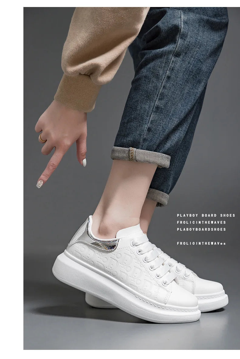 Sneakers Women 2024 New Fashion Platform Shoe Spring Autumn Casual Flats Female Thick Sole Breathable White Vulcanized Shoes