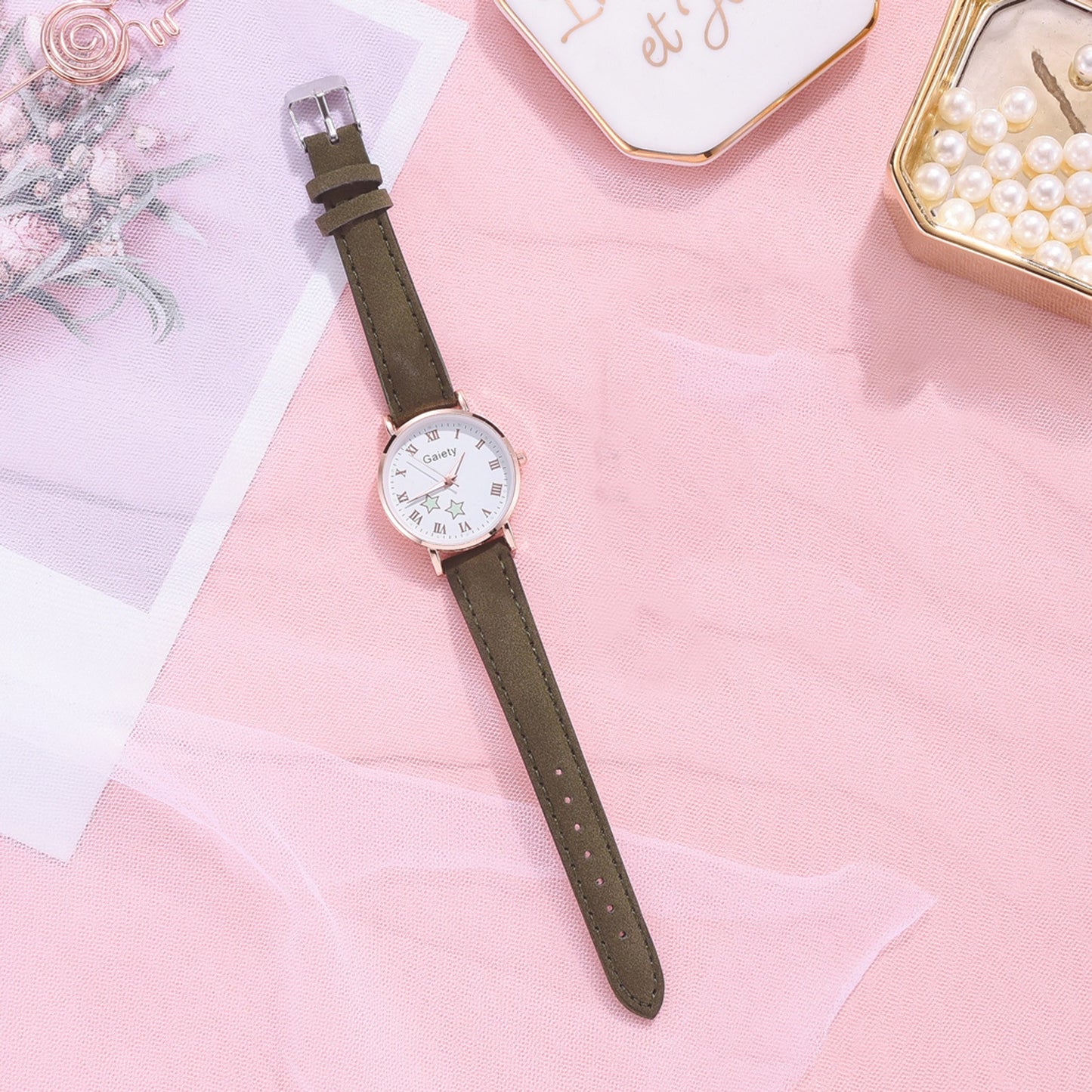 Star Printed Small Dial Quartz Watch Temperament Ladies Suede Belt Watch Waterproof Luminous Quartz Watch Reloj Para Mujer