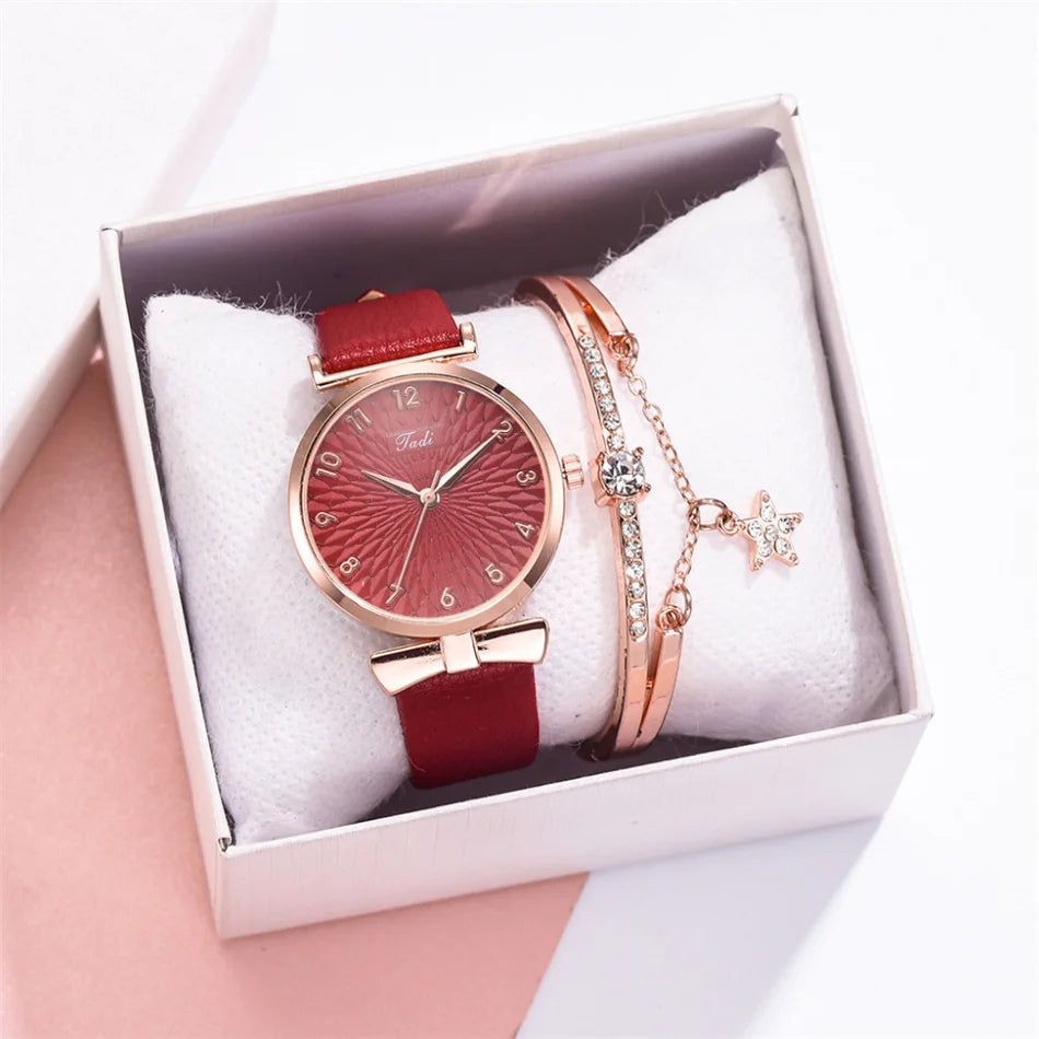 2pcs Set Luxury Women Bracelet Quartz Watches For Women Leather Watch Ladies Sports Dress Wrist Watch Clock Relogio Feminino