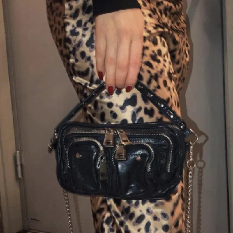 Lux Trendy Vintage Fashion Style Leopard Texture Print Shoulder Bag for Women Hip Hop Street Style Cross-body Bad Female