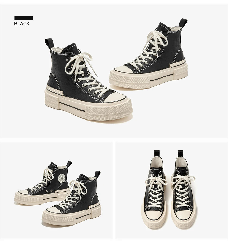 BEAUTODAY High-top Canvas Shoes Women Geninue Cow Leather Spring Sneakers Lace-up Fashion Ladies Shoes Handmade 29249