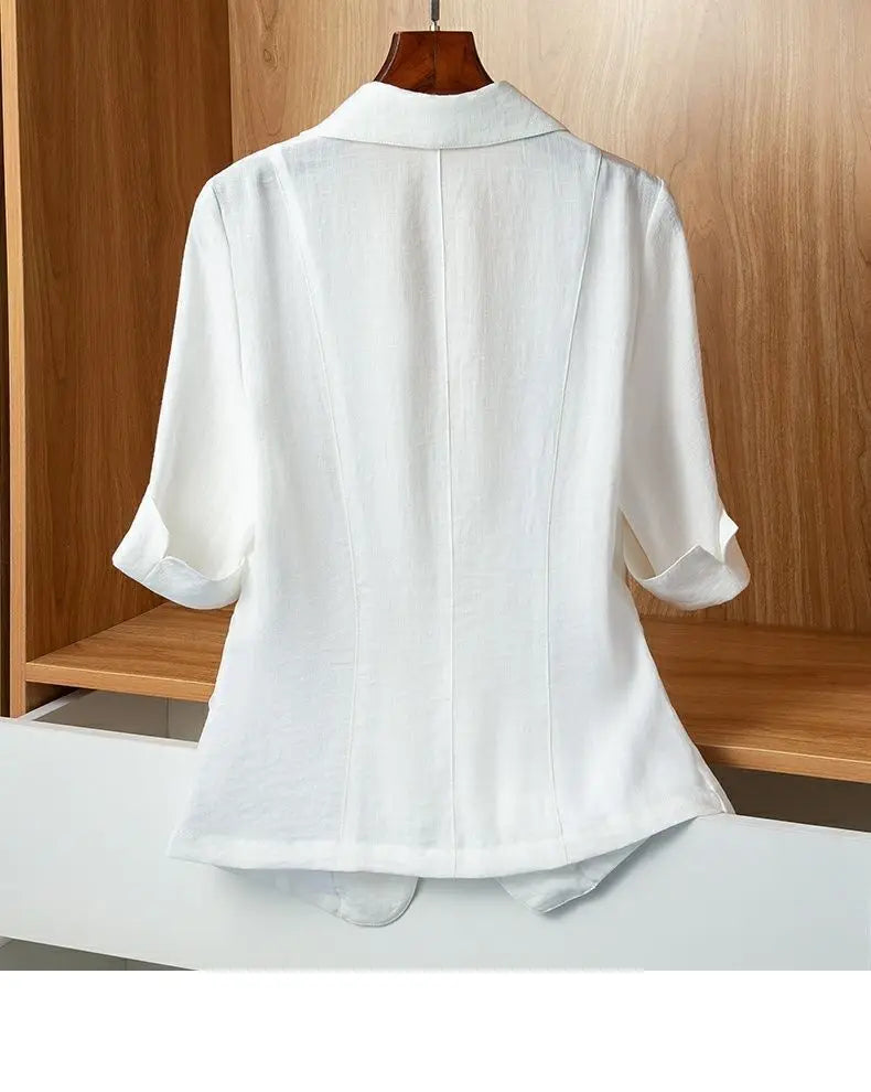 Women's Summer New Chiffon Small Suit Commuter Fashion Button Pocket Splicing Casual Breathable Versatile Thin Mid Sleeved Tops