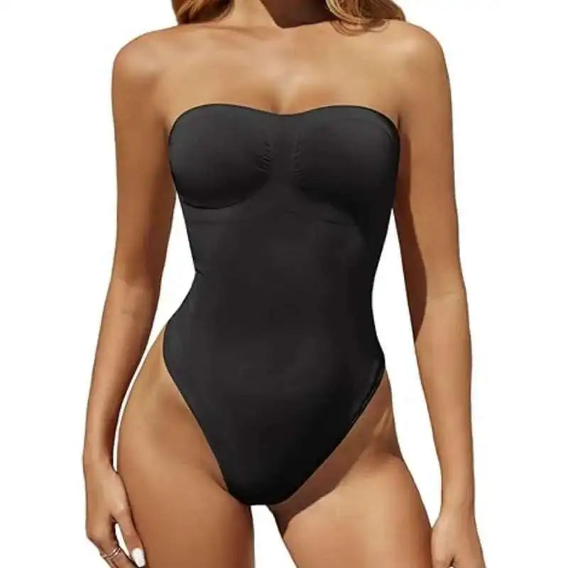 Strapless Thong Bodysuit – Bustier Tube Top, Seamless Tummy Control Shaper