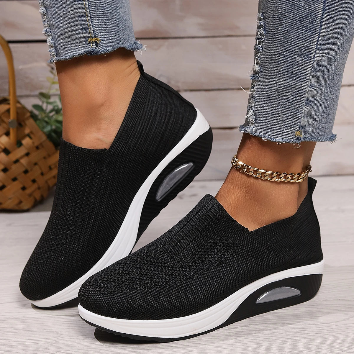 Women Walking Shoes Air Cushion Non Slip Orthopedic Shoes Ladies Platform Mules Breathable Wedge Female Sneakers