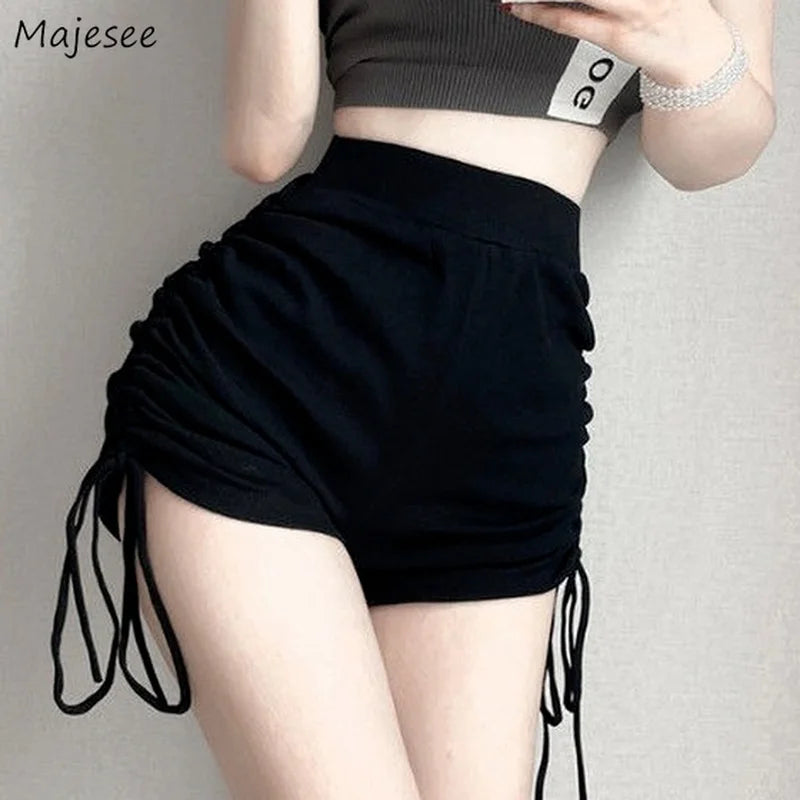 Shorts Women Soft Skinny Folds High Elastic Waist Jogger Young Teens Summer Ulzzang Casual Femme Trousers All-match Solid Simple