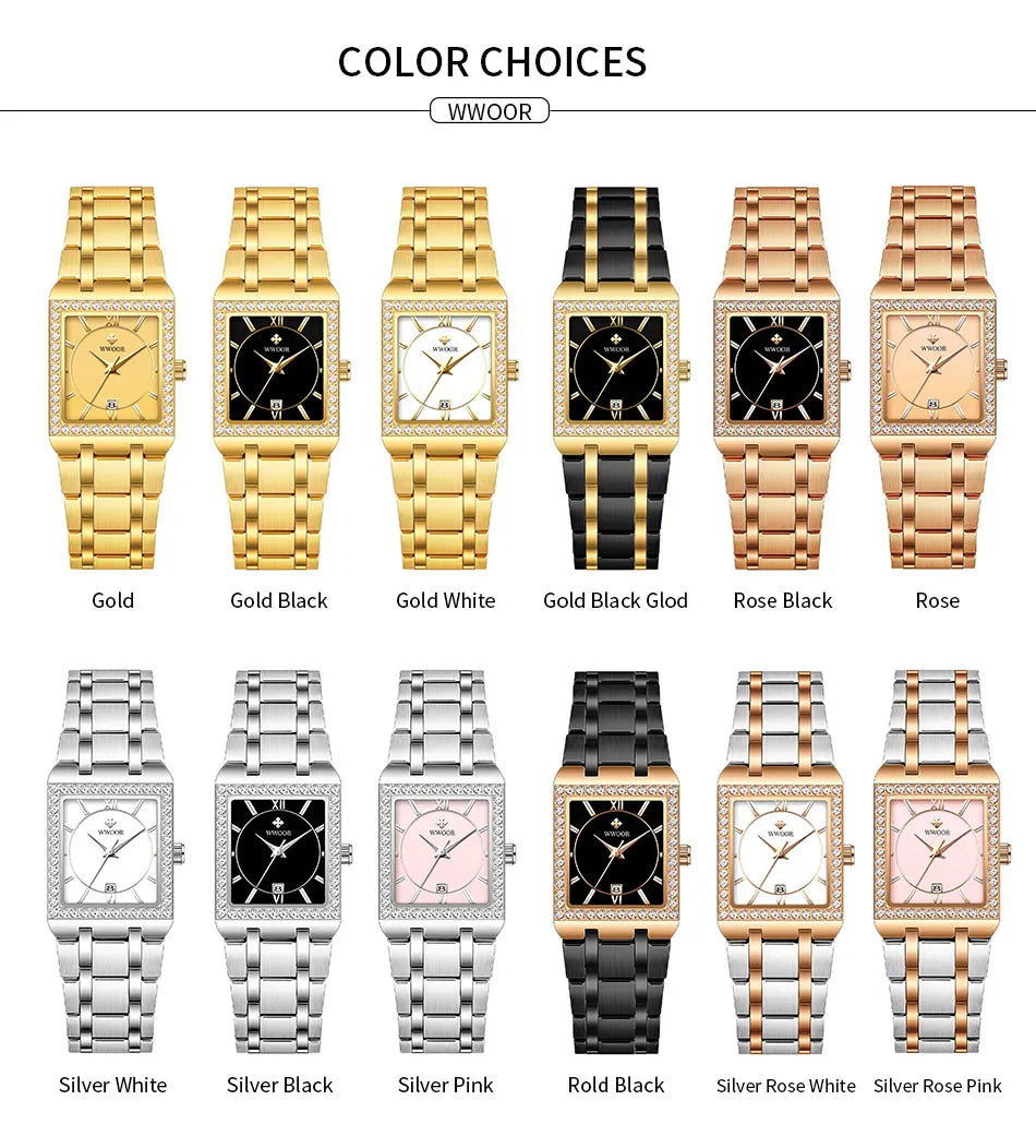 WWOOR Reloj New Fashion Ladies Diamond Watch Top Brand Luxury Square Wrist Watch Simple Women Dress Small Watch Relogio Feminino