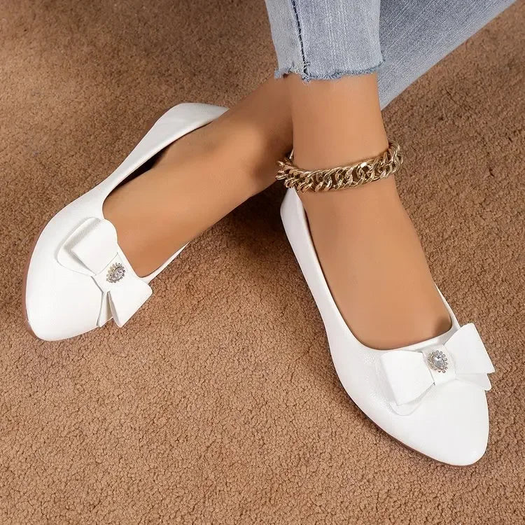 Women Casual Flats Shoes  New Bow Elegant Walking Shoes Spring Designer Brand Retro Dress Soft Sole Shoes Zapatillas Mujer