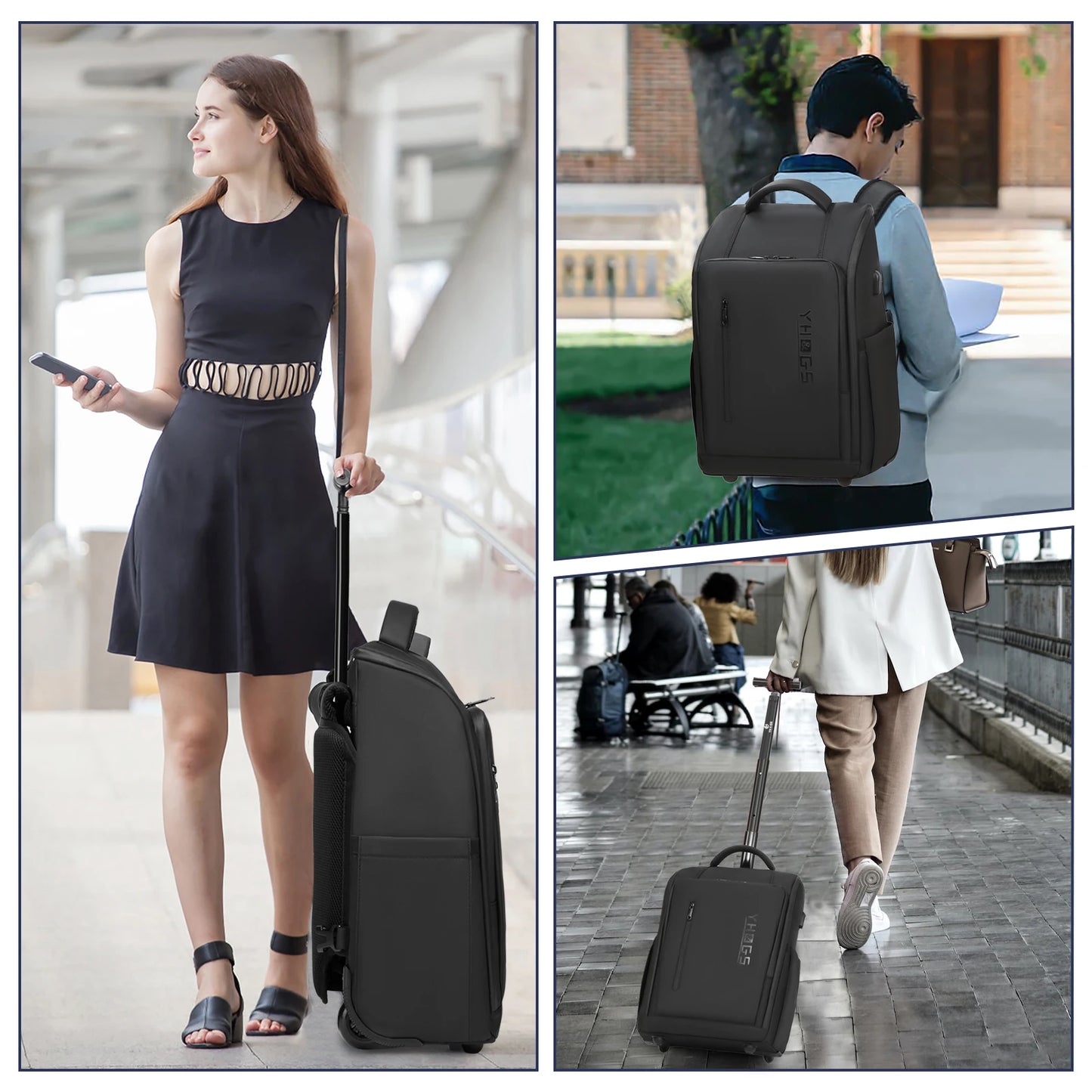 Business Rolling Luggage Backpack Waterproof Backpack with Wheels Travel Trolley Bags Carry on Luggage Bags Cabin Carry on Bag