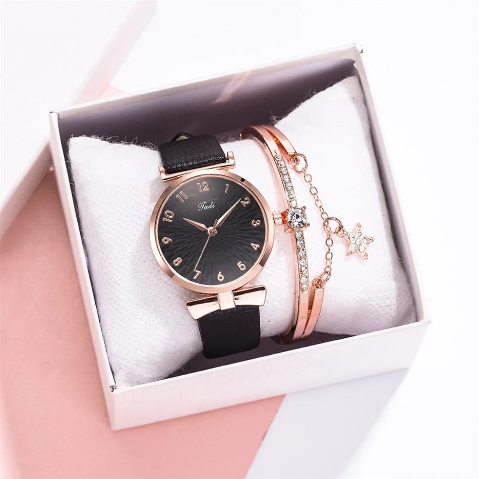 2pcs Set Luxury Women Bracelet Quartz Watches For Women Leather Watch Ladies Sports Dress Wrist Watch Clock Relogio Feminino