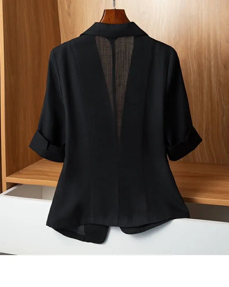 Women's Summer New Chiffon Small Suit Commuter Fashion Button Pocket Splicing Casual Breathable Versatile Thin Mid Sleeved Tops