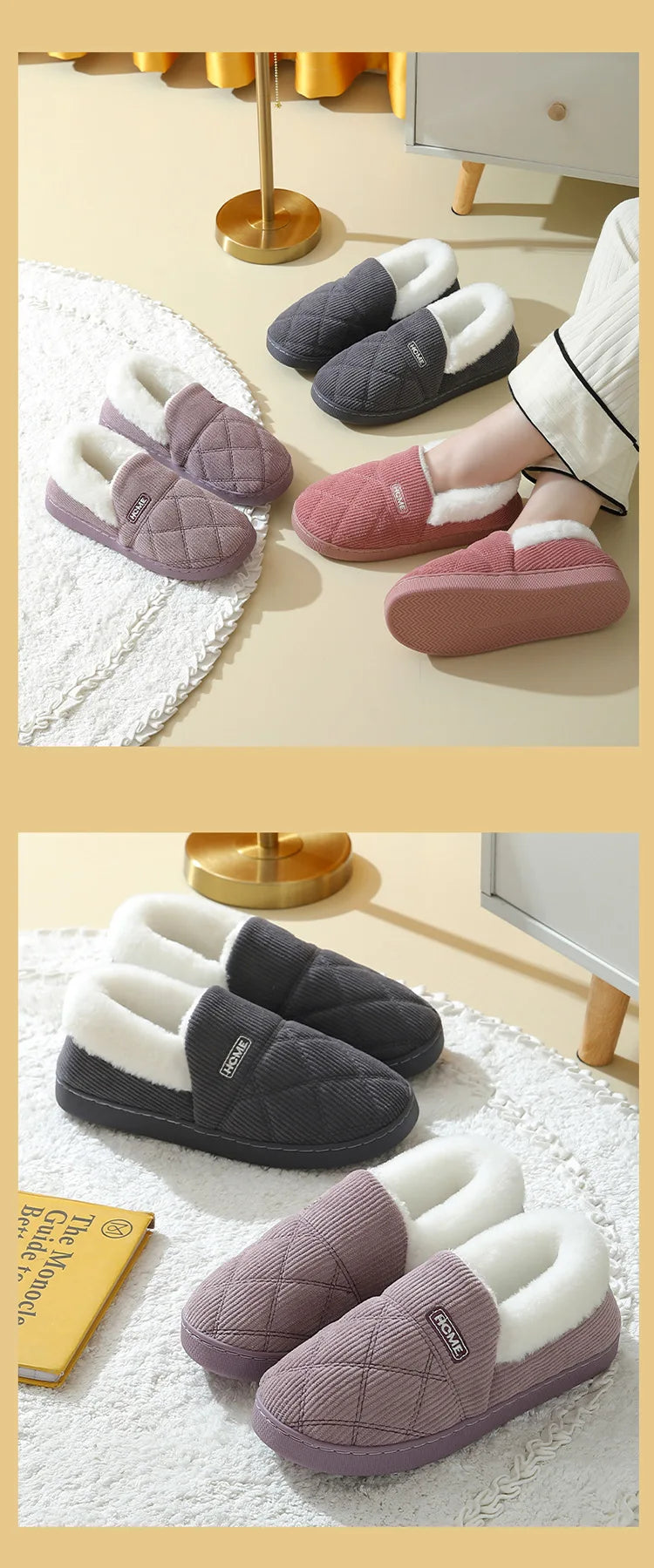 Comwarm New Women Slippers Winter Warm Plush Fur Antiskid Cloud Slippers Outdoor Breathable Thick Flat Sole Soft Home Slippers