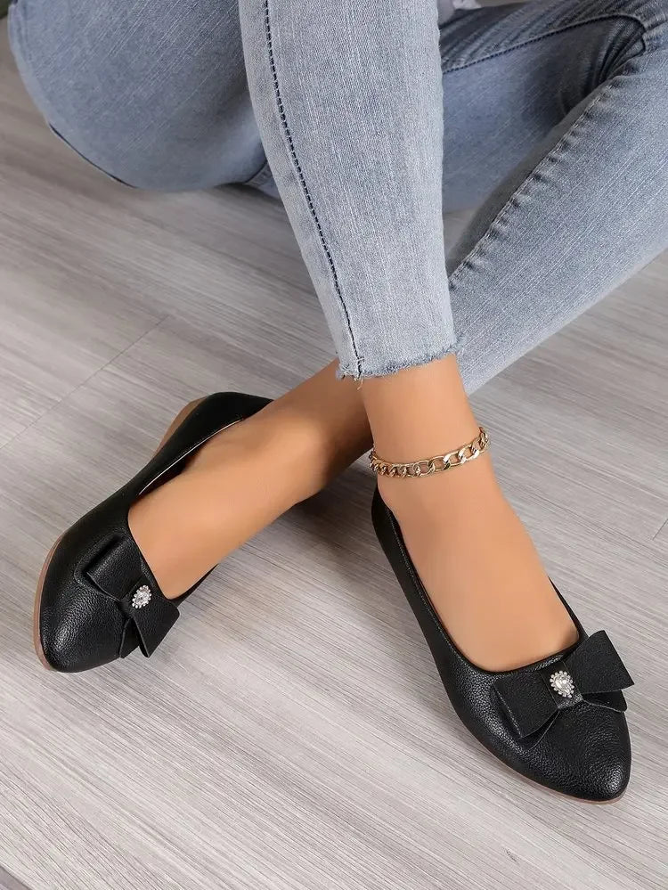 Women Casual Flats Shoes  New Bow Elegant Walking Shoes Spring Designer Brand Retro Dress Soft Sole Shoes Zapatillas Mujer