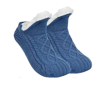 Blue Winter Fuzzy Slipper Socks – Soft, Warm, Short Cotton Home Socks with Grip