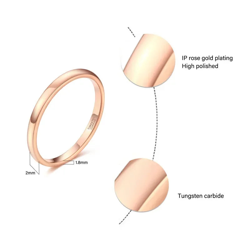 Somen 2mm Women Ring Thin Tungsten Carbide Ring 4 Colors Gold,Rose Gold,Silver Color Polished Classic Female Wedding Band Simple