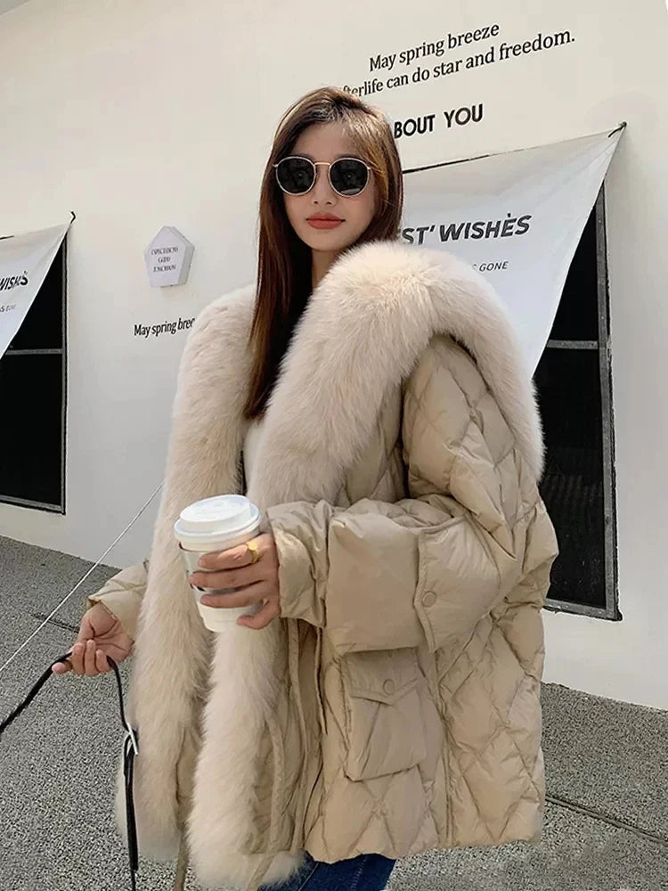 2024 Luxury Fur Collar Long Coats 2024 Women Winter Soft Warm Loose Jacket Puffer Parka Female Windproof Snow Outwear Coats