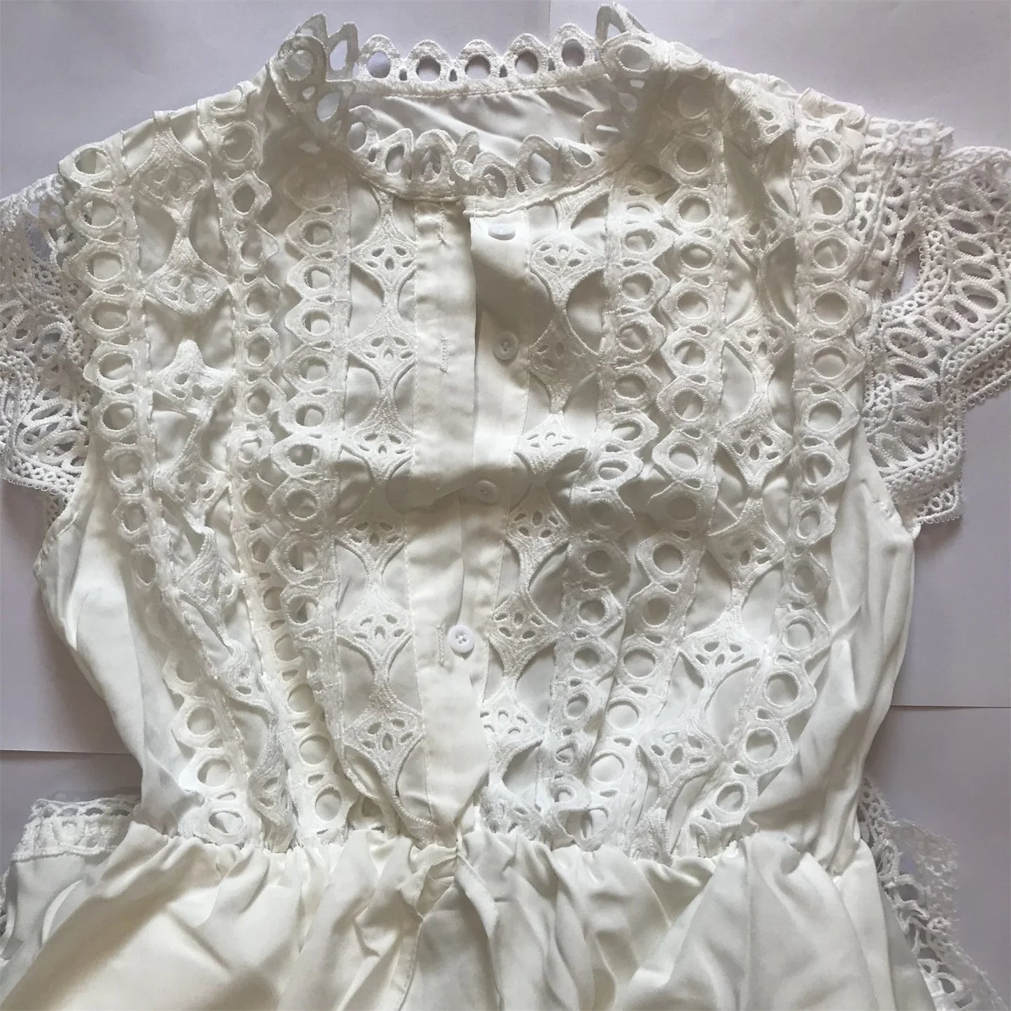 Women Summer Dress Lace Hollowed Out Splicing Retro Romantic Round Neck Seaside Beach A Ling Dresses have Lining