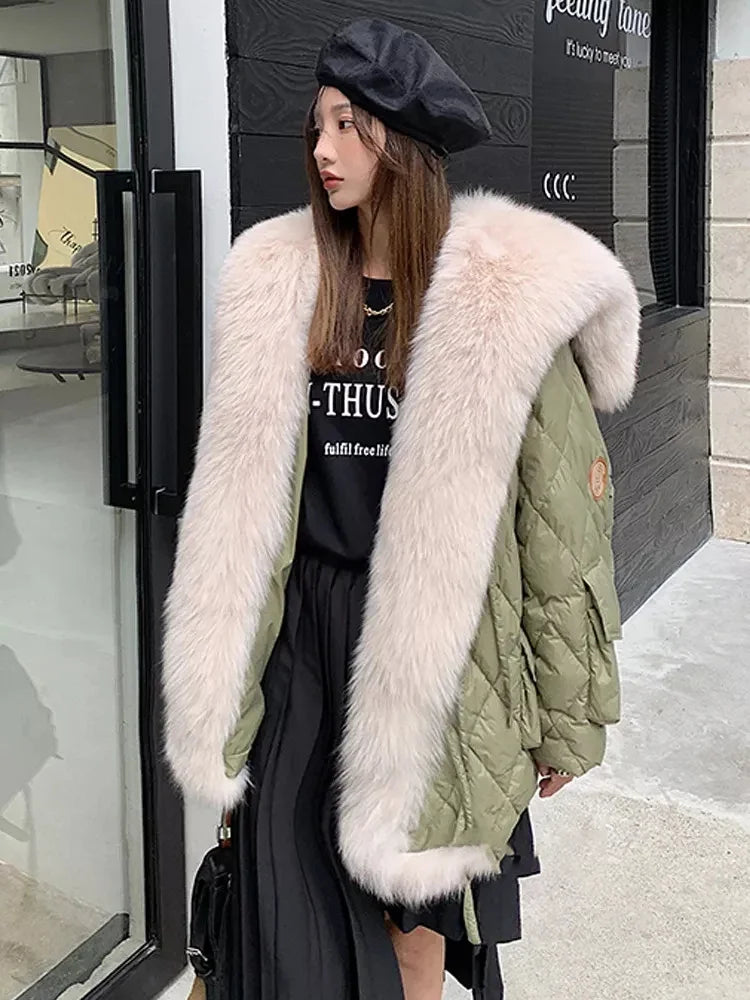 2024 Luxury Fur Collar Long Coats 2024 Women Winter Soft Warm Loose Jacket Puffer Parka Female Windproof Snow Outwear Coats