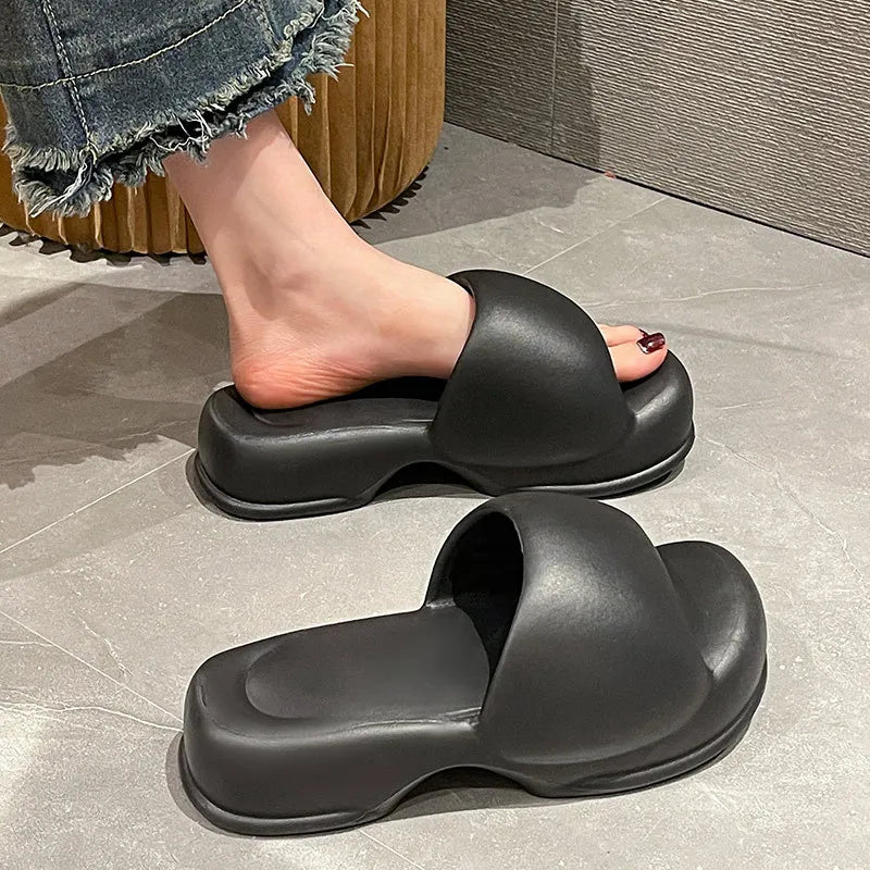 Ladies High Heels House Slippers Summer New Flip Flops Woman Eva Soft Sole Flat Shoes Non-Slip Slides Beach Sandal Candy Color