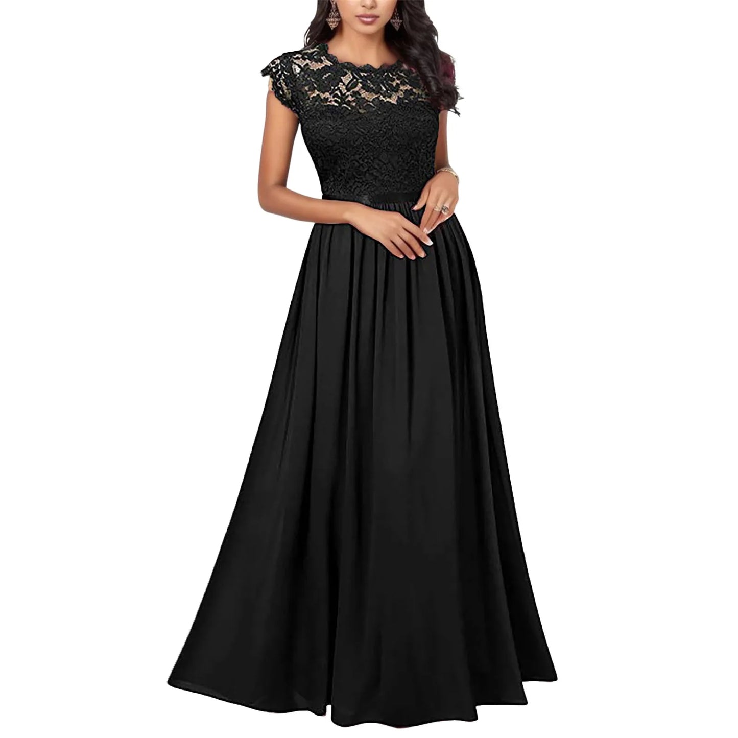 New 2024 Women's Elegant Lace Long Dress A-LINE O-Neck Sleeveless Floor-Length Gown Dress Evening Party Birthday Dress Vestidos