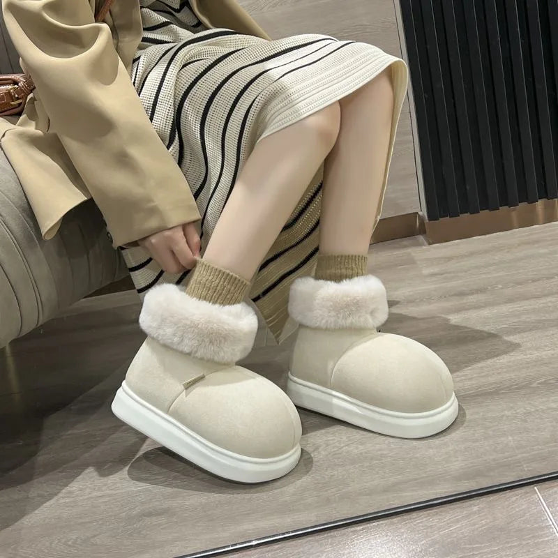 Thick Sole Cotton Slippers for Women Winter Warm Plush Shoes Couples Indoor Home Floor Footwear Female Male Street Snow Boots