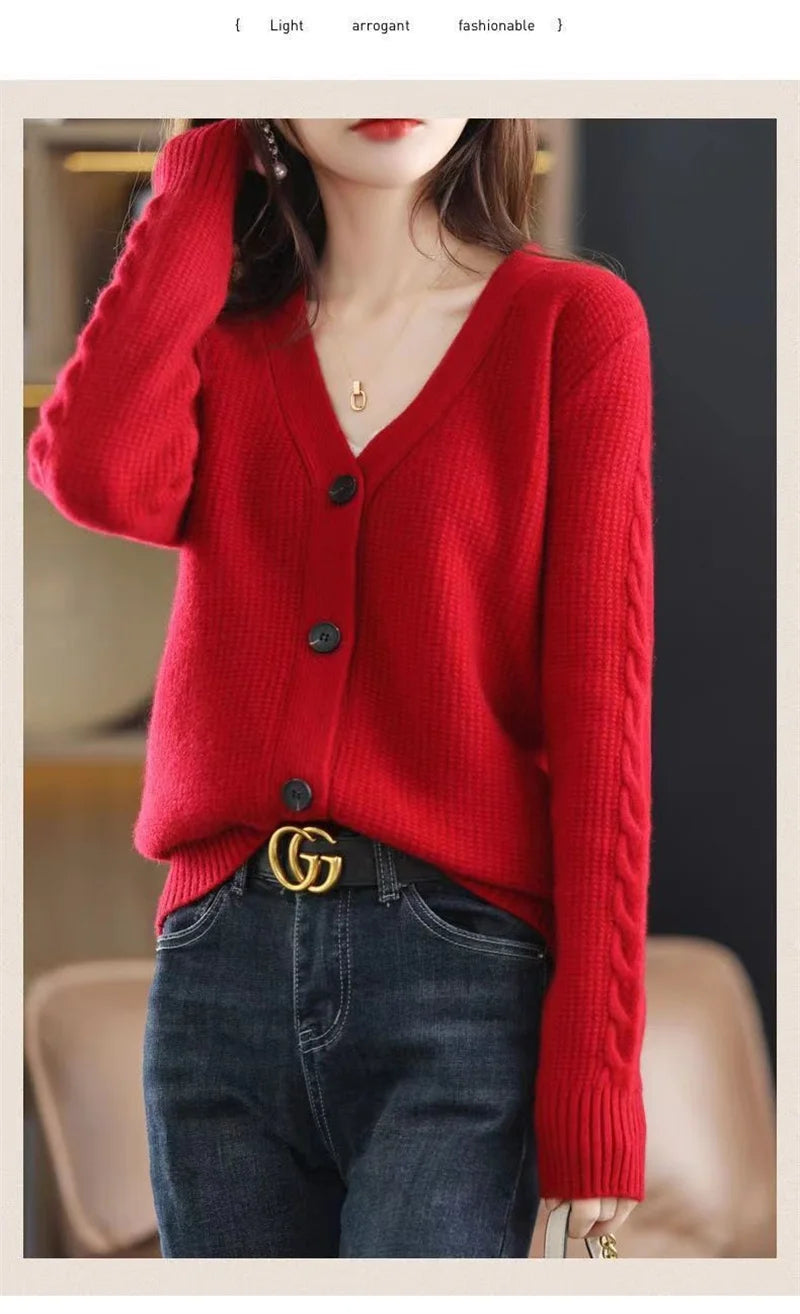 NewFall Fashion V Neck Women Knitted Sweater Cardigan Long Sleeve Soft Slim Sweater Outwear Femlae Solid Casual Knitted Sweater