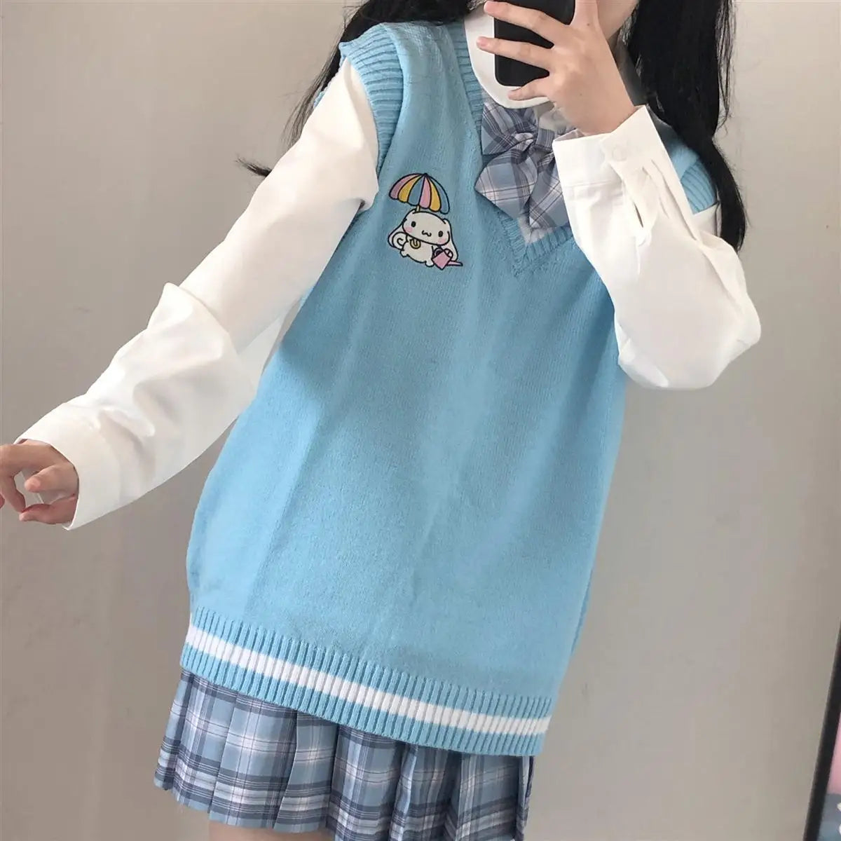 2024 School Kawaii Sweater Vest Cartoon Waistcoat Sweet Cute Preppy Style Women Pullover V-neck Embroidery Japanese Lolita Tops