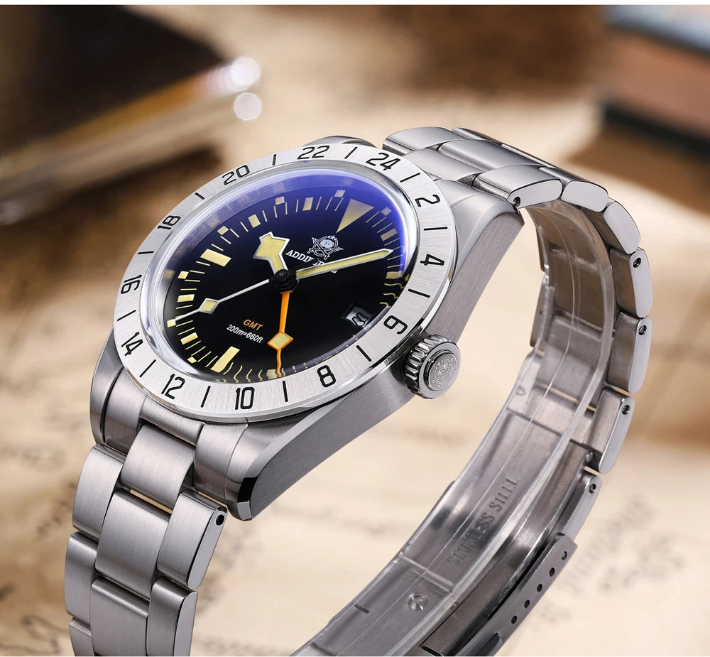 ADDIESDIVE GMT Watches Men's 39mm Diver Luminous Calendar Display Stainless Steel 20ATM Quartz Watches Reloj Hombre