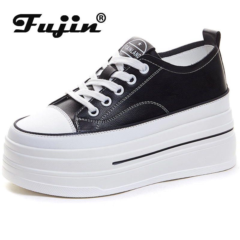 Fujin 8cm Genuine Leather Vulcanize Summer High Brand Comfy Spring Autumn Platform Vulcanize Women Chunky Sneaker Loafer Shoes