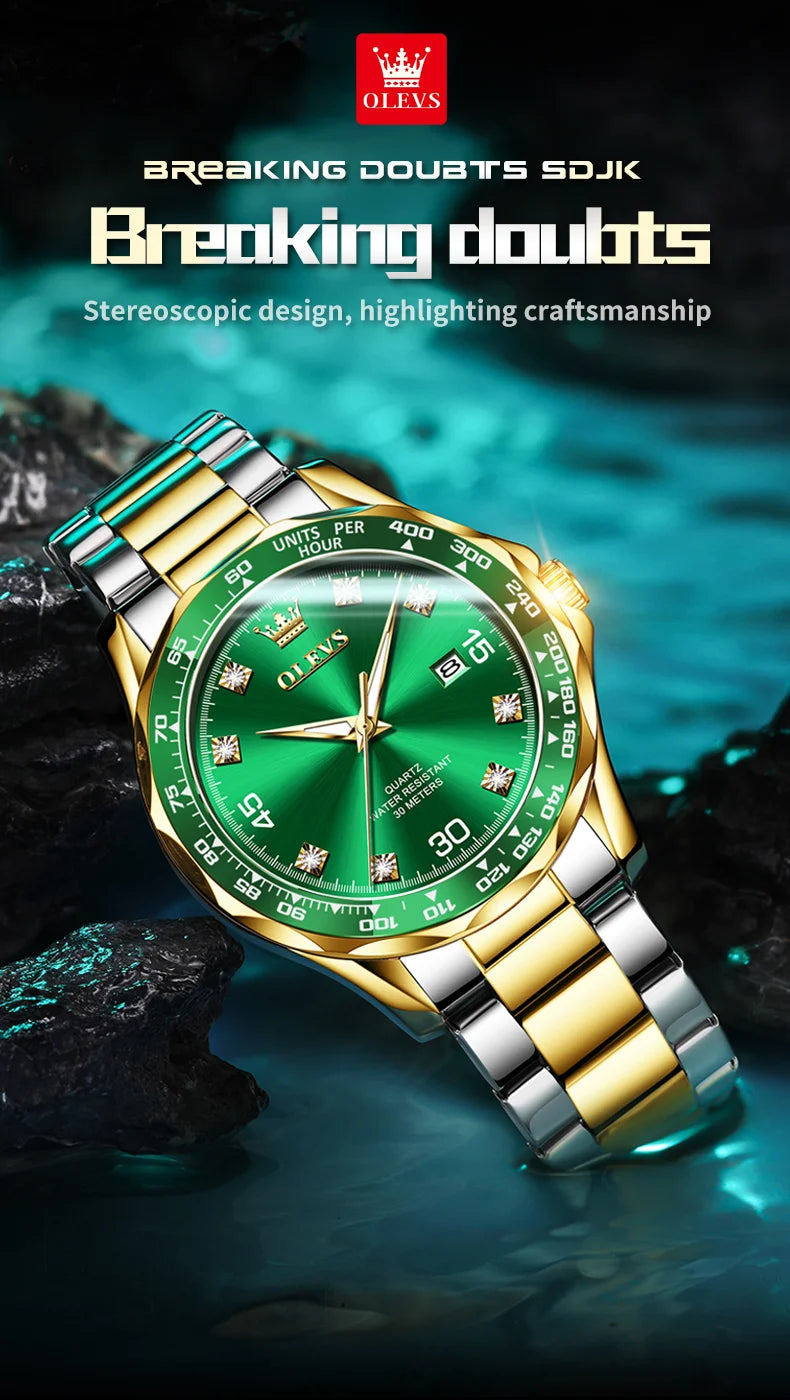 OLEVS Original Men's Quartz Watch Luxury Fashion Green Water Ghost Waterproof Men's Watch Top Class Business Sports Men's Watch