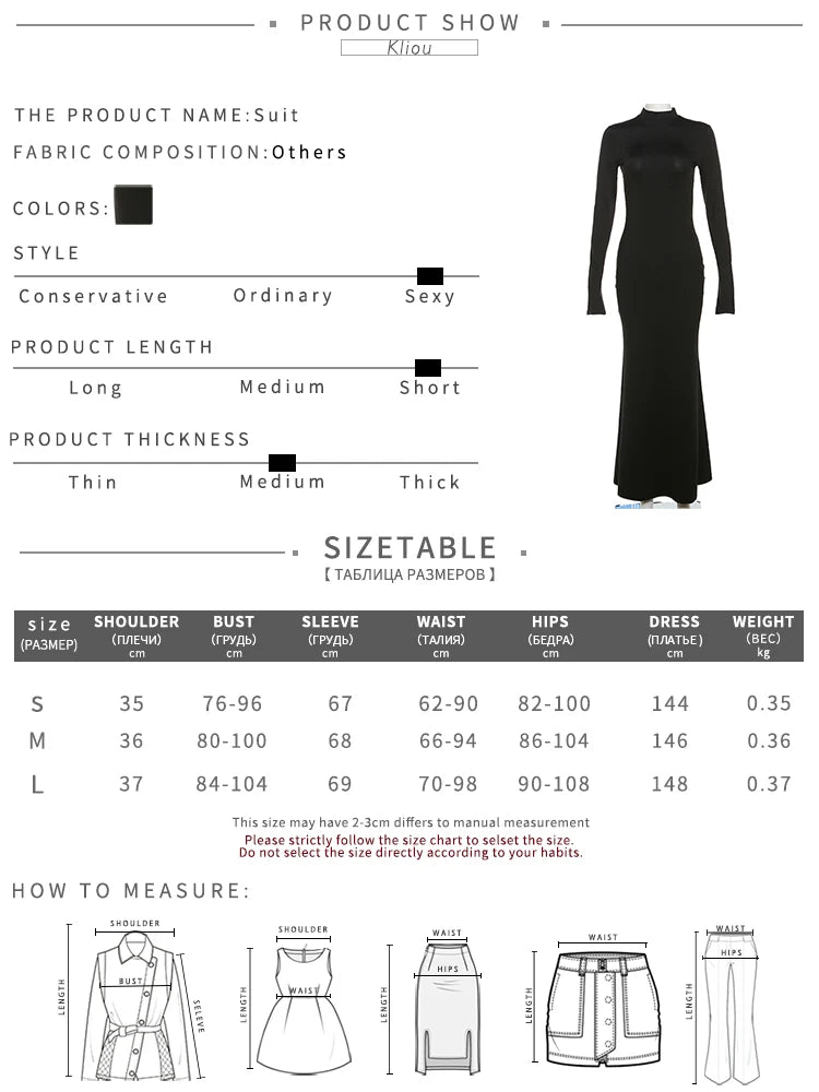 kliou Classic High Street Maxi Dress Women Back Cut Out Elegant Party Evening Long Sleeve O-neck Robe Solid Slim Female Bodycon