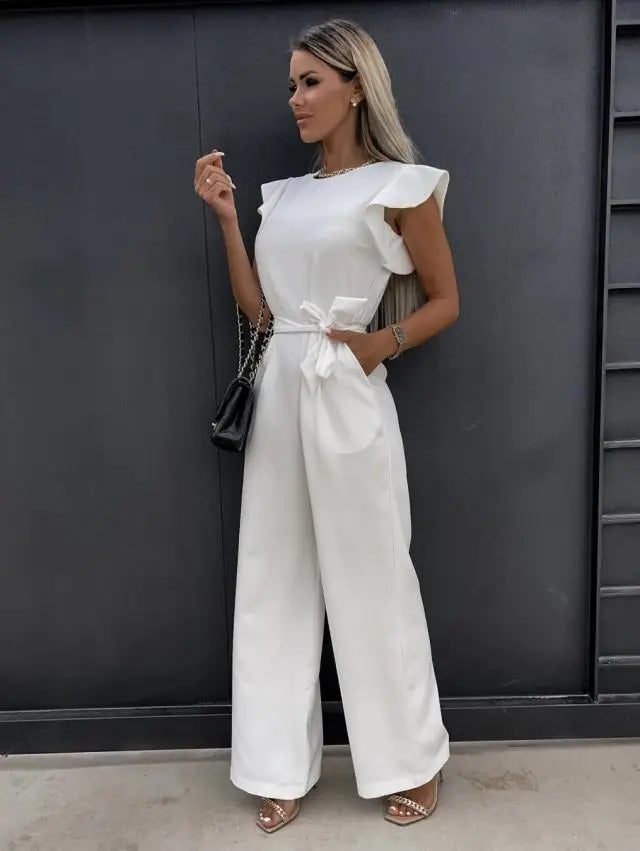 2024 Summer Short Sleeve Wide Leg Jumpsuit For Women Elegant Romper Vintage Streetwear Jumpsuits Overalls Women Jump Suit Woman