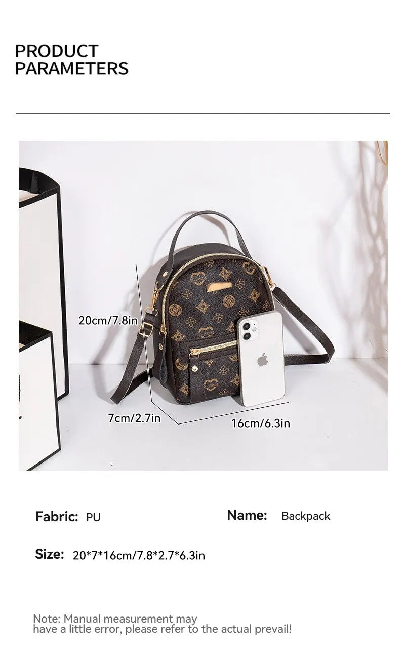 Fashion Printed Women Small Backpack Waterproof Double Layer Large Capacity Shoulder Bag Casual Daily Cell Phone Coin Purse