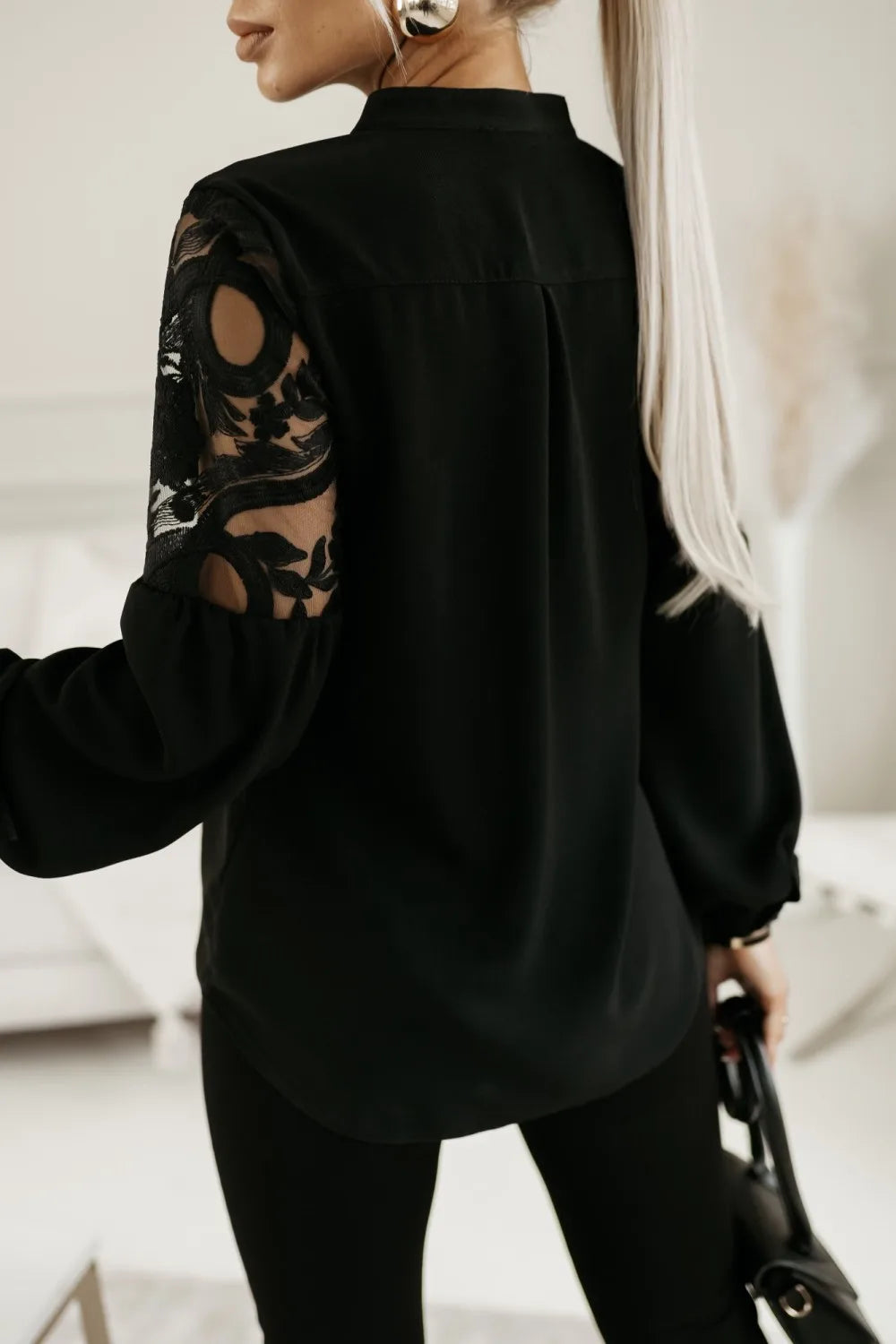 Autumn Women's White Blouses Winter Elegant New Lace Patchwork Hollow Out Black Shirt Women Streetwear Tops Female Clothing 2024