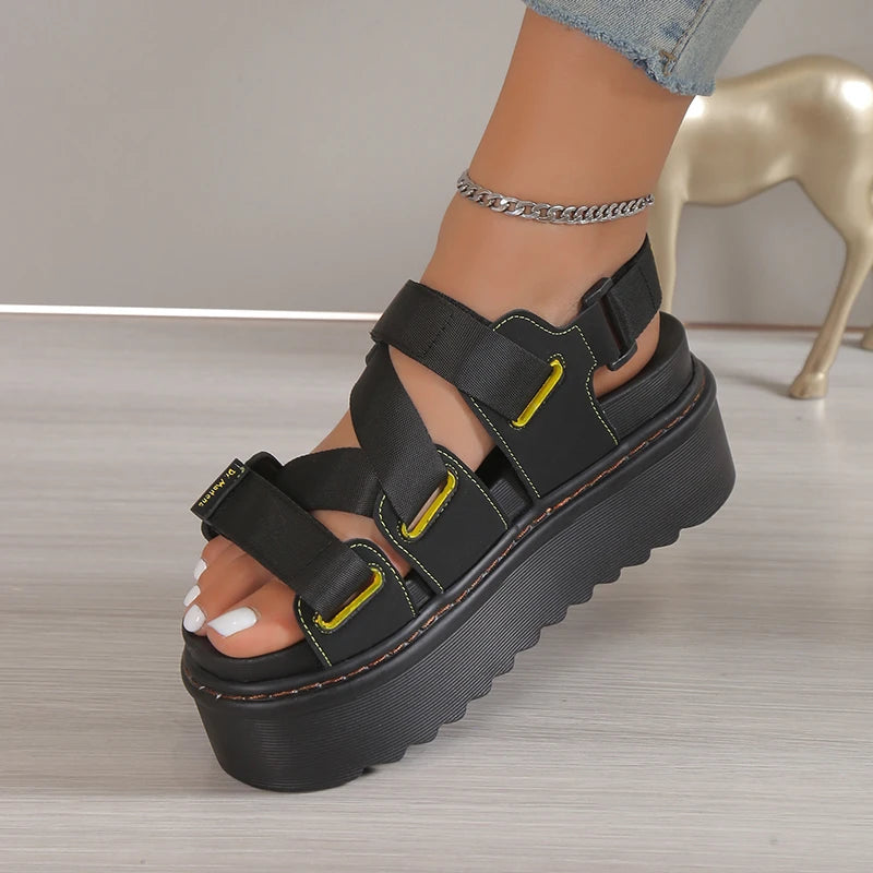 High Quality Ladies Shoes Buckle Strap Women's Sandals Party Sandals Women Round Toe Shoe Female Platform Sandal shark sandals