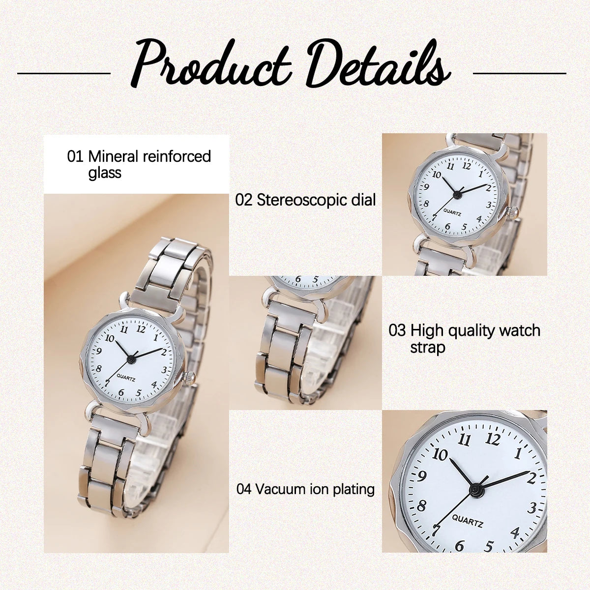 1Pcs Girls Cute Little Fresh Silver Digital Steel Quartz Watch Junior High School Girlfriends Birthday Christmas Gift