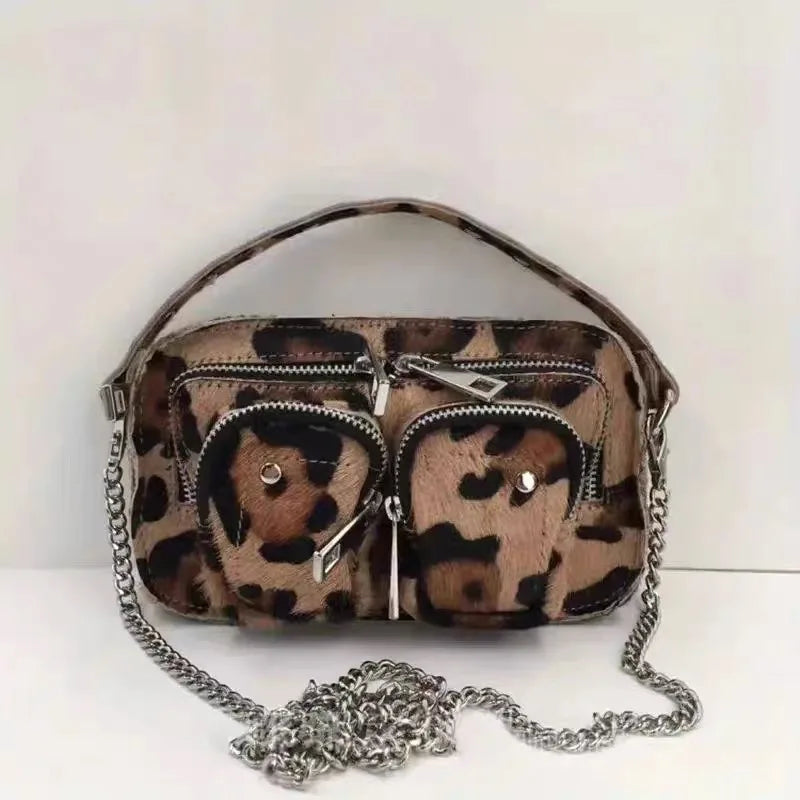 Lux Trendy Vintage Fashion Style Leopard Texture Print Shoulder Bag for Women Hip Hop Street Style Cross-body Bad Female