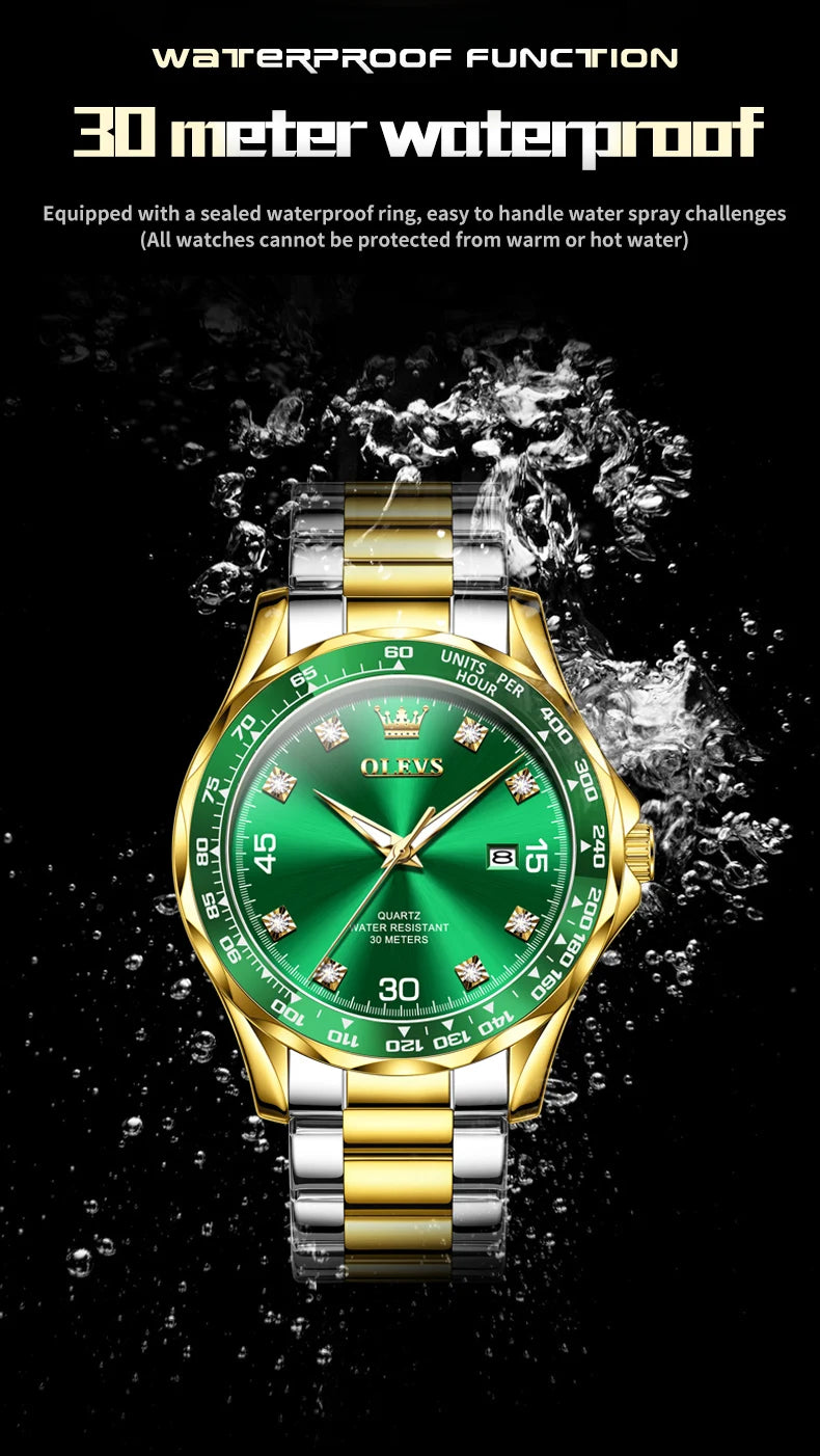 OLEVS Original Men's Quartz Watch Luxury Fashion Green Water Ghost Waterproof Men's Watch Top Class Business Sports Men's Watch