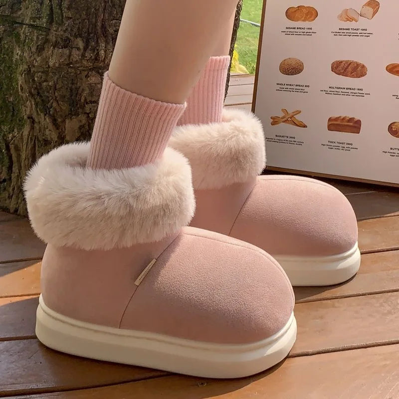 Thick Sole Cotton Slippers for Women Winter Warm Plush Shoes Couples Indoor Home Floor Footwear Female Male Street Snow Boots